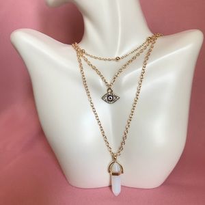Layered Crystal Evil Eye Necklace
